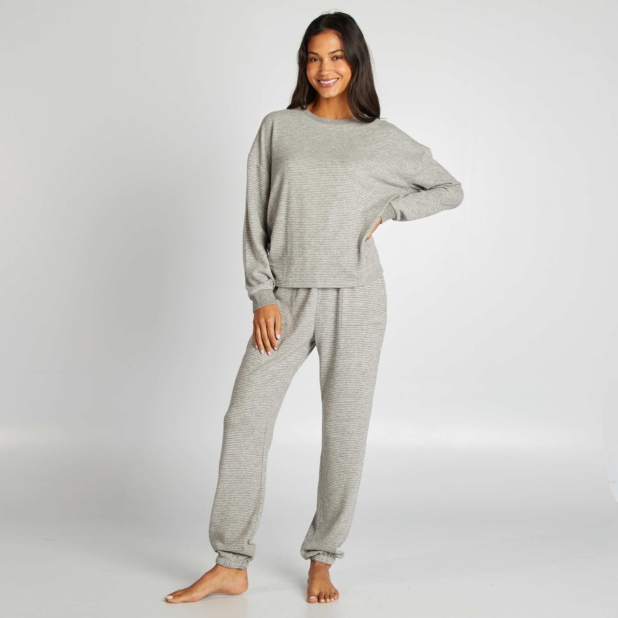 Pyjama en maille doudou - 2 pieces Blanc ray